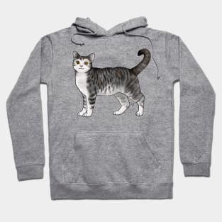 Cat - American Wirehair - White and Black Tabby Hoodie